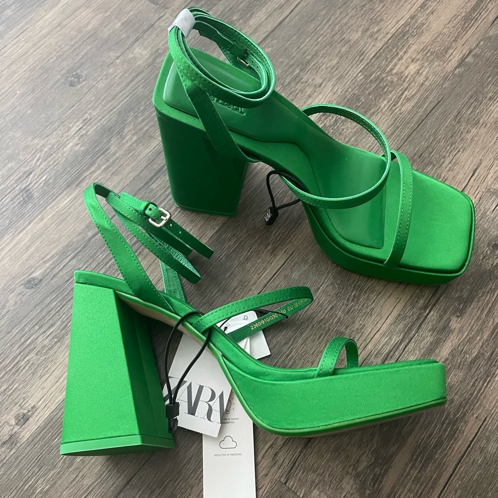 ZARA Chunky High Platform Heels NEW strappy 7.5 Never worn